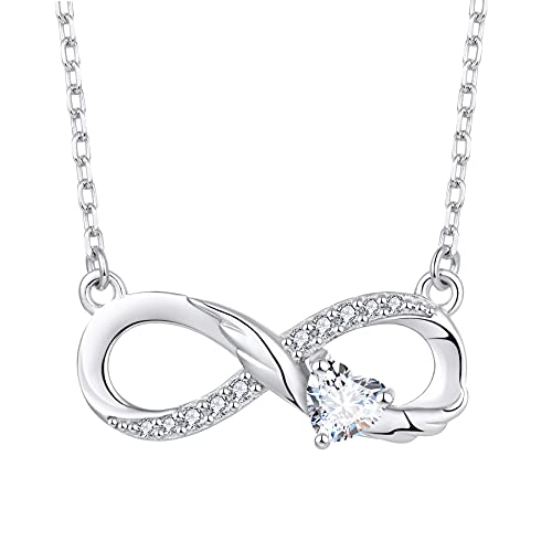 STARCHENIE Infinity Necklace 925 Sterling Silver Angel Wings Heart Birthstone Necklace