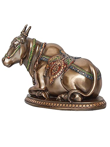 Image of eCraftIndia Handcrafted Polyresin and Bronze Nandi Statue Animal Figurine for Home, Office, Spiritual Spaces for Hindu Devotees