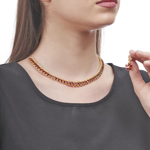 Image of ZENEME Gold-plated and Cubic Zirconia Necklace With Earrings for Women & Girls