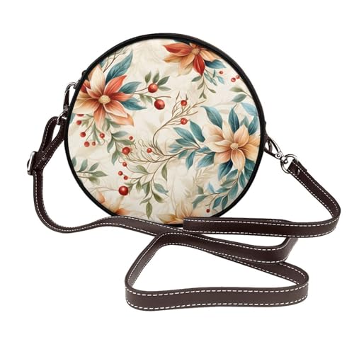Sac bandoulière ethnique floral femme et sacoche ronde rétro végétalienne