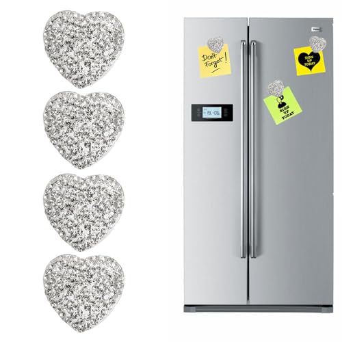 4Pcs Imanes de Refrigerador Corazón Brillantes con Diamantes