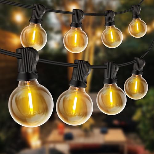 Festoon Lights Outdoor, 100FT/30M Waterproof Garden Lights Outdoor String Lights with 50+3 Shatterproof LED Plastic Bulbs, outdoor lights Mains Powered for Patio, Wedding, Backyard, Party, Terraceen