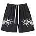 Fkatuzi Graphic Shorts Men Y2k Streetwear Shorts Workout Athletic Running Gym Elastic Waist Vintage Acid Wash Shorts Cotton(Black,M)