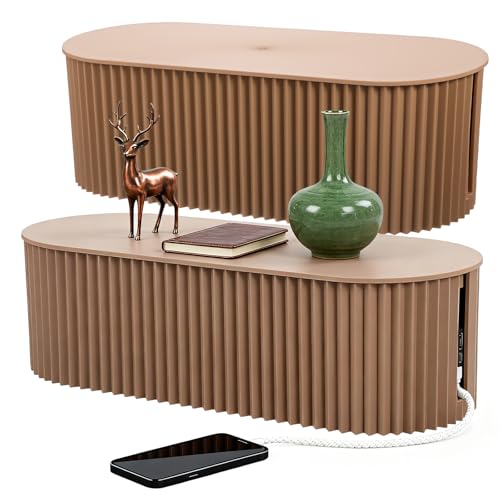 2 Pcs Large Cable Management Box, Plastic Cord Organizer for Power Strips, Surge Protectors, Chargers, Adapters, TV Computer Wires Hider for Home Office Desk, Khaki