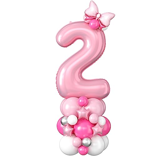 Image of 40 Inch Pink Number 2 Balloon Tower 2nd Birthday Decorations for Girls