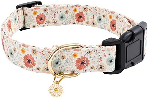 Faygarsle Cotton Designer Dogs Collar Cute Flower Dog Collars for Girl Female Small Medium Large Dogs with Flower Charms S