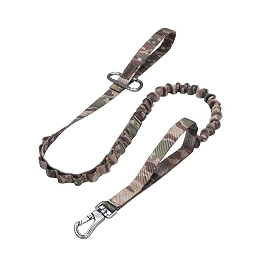EXCELLENT ELITE SPANKER Bungee Dog Leash Tactical Nylon Adjustable Tactical No Pull Leads Rope for Dogs Quick Release Military Rope with 2 Control Handle (MCP)