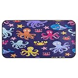 Ksajwzf Tapete de cocina antideslizante y absorbente con diseño de estrella de pulpo de mar, color azul marino para entrada, entrada, baño, garaje, decoración del hogar, 39 x 20 pulgadas