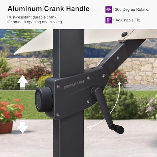 PURPLE LEAF 10'x 10' Patio Cantilever Umbrella Outdoor Square Adjustable Offset Umbrellas with 360-degree Rotation and 8 Heavy Duty Metal Ribs for Garden Deck Pool,Beige - 5