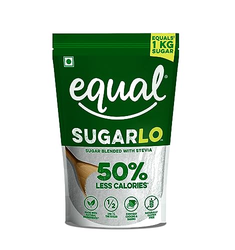 Equal SugarLo | Sugar Blended With Stevia 50% Less Calories | 500g | Pack of 1 | Equals to 1Kg of Sugar Equal SugarLo | Sugar Blended With Stevia 50% Less Calories | 500g | Pack of 1 | Equals to 1Kg of Sugar