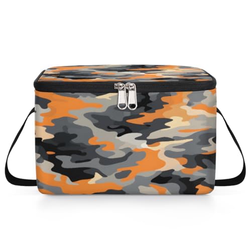 GzLeyigou Camouflage Lunch Bags for Women Men 9 Cans, Hot & Cold Food Delivery Bag Insulated Grocery Bag Insulated Lunch Box Camo Pattern Texture Cooler Bag for Office Work Picnic Beach
