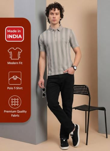 Image of Lux Nitro Men's Striped Polo T-Shirt | Cotton Blend Half Sleeve Collared T-Shirt for Man | Regular Fit Casual Wear