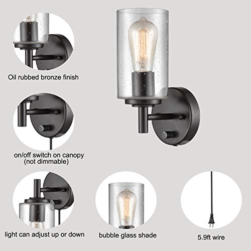 Danseer Contemporary Oil Rubbed Bronze Bubble Glass Wall Sconces Set Of Two Sconce Plug In With Switch #TOP4
