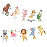 Hooqict Party Animal Banner Animal Birthday Party Decorations Happy Birthday Garland Banner Sign for Kids Girls Boys Zoo Carnival Circus Decorations