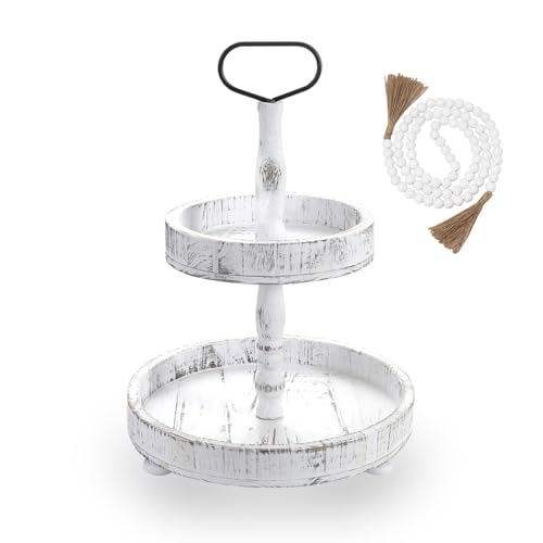 Luxspire Tiered Tray Stand, 2 Tiered Tray Decor with Wooden