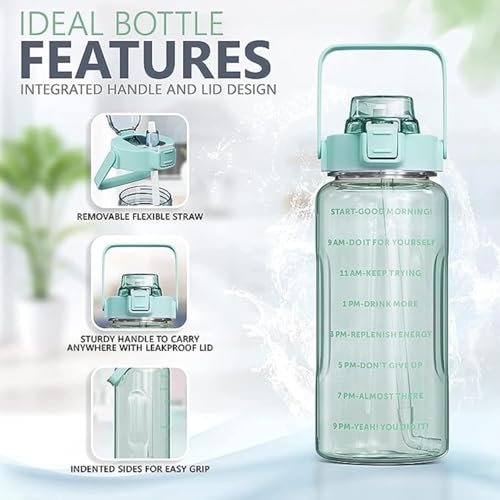 eumqestoer 2L Green Water Bottle with Straw & Handle - Image 4