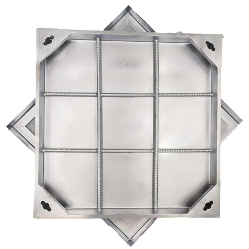 DuuMuut 20x20 in Invisible Stainless Steel Manhole Cover and Frame for 15" Corrugated Pipe, B-Class 28100 lbs Square Driveway Septic Tank Lid with Base, Metal Inspection Well Cover (True 17.7" ISL)