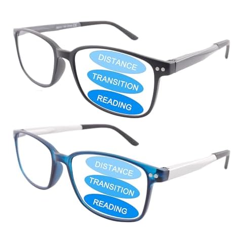Pack 2 Progressive reading glasses Blue Light Blocking,Anti UV Ray Filter Aluminum Eyeglasses Ultra-light 2.5 Cover