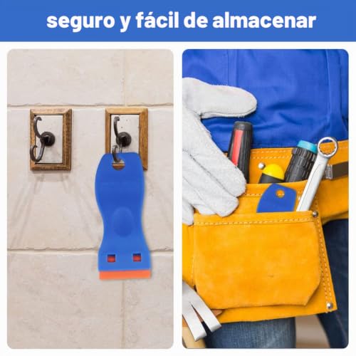 Miniatura 6 de Flintronic Raspador Vitroceramica, 1 Rasqueta Multiusos Profesional Con 20 Cuchillas Para Ventanas, Espejos, Azulejos Limpieza Azul Naranja