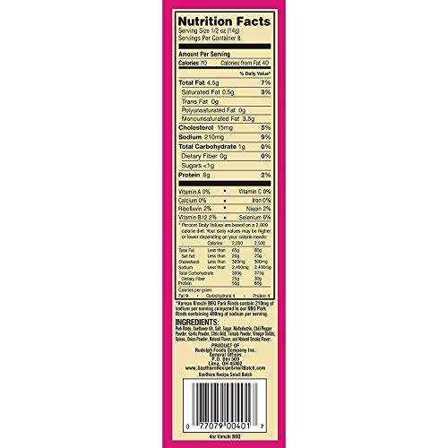 Korean Kimchi BBQ Fried Pork Rinds | Southern Recipe Small Batch | Keto Friendly, Gluten Free, Low Carb Food | 7g Collagen Per Serving | High Protein | 4 Oz Bag (Pack of 2)