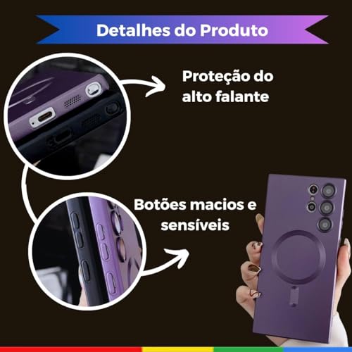 Capa Protetora com Fibra de Vidro e Tecnologia Mag Safe para Samsung Galaxy S22/S23 Ultra, Proteção