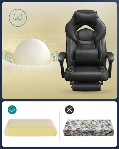 Sedia Gaming, Sedia Ufficio Scrivania, Ergonomico, con Poggiapiedi, Poggiatesta Regolabile, Cuscino Lombare, Portata 150 kg, Nero OBG077B01 - Sedia gaming - Immagine 7