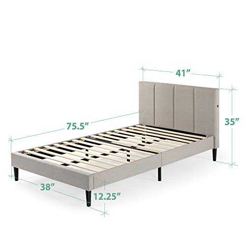 Zinus Maddon Upholstered Platform Bed Frame With Usb Ports / Mattress Foundation / Wood Slat Support / No Box Spring Needed / Easy Assembly, Beige, Twin #TOP5