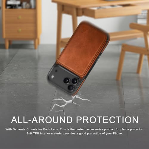 DJDUCK Designed for iPhone 17 Pro Case Wallet with Card Holder, [Magnetic Clasp Cover] [RFID Blocking Leather Protection] Shockproof Women Men Cases 6.3 Inch for Apple 17 Pro Light Brown by DJDUCK - Image 5