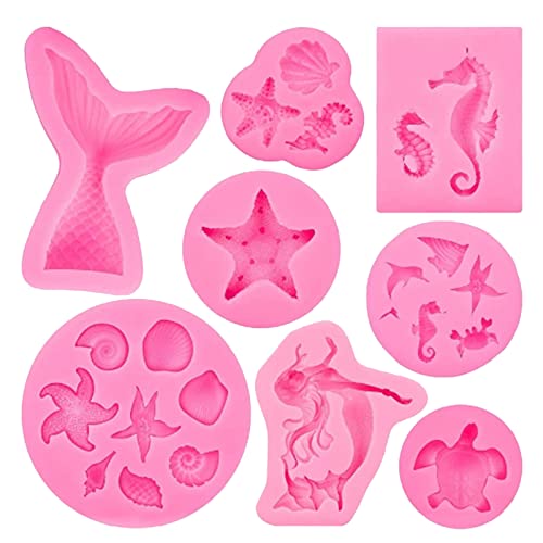 Set de 8 moldes de silicona con tema de peces marinos