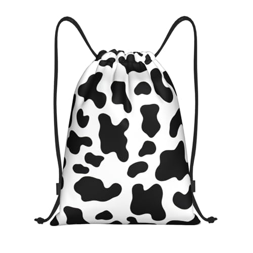 Cute Cow Print Drawstring Backpack Bags Adjustable Bag for Gym Traveling, Hiking, Yoga, Shopping