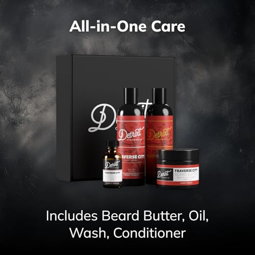 Detroit Grooming Co. Traverse City Beard Care Bundle – Beard Butter, Oil, Wash & Conditioner – Cherry & Tobacco Scent – Softer, Healthier Beard with Natural Ingredients - Image 2