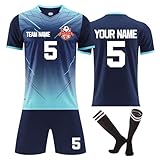 Faletony Personalisiertes Fussball Trikot Kinders Erwachsene Fusstball Shirt & Shorts Set mit Name Nummer Team Logo Fußballtrikot Benutzerdefiniert Trikot