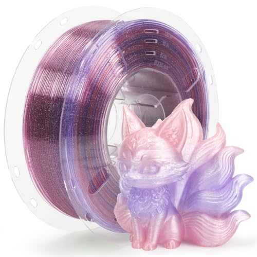 Image of VOXELAB PLA Crystal Rainbow Filament 1.75mm, Pink Dolphin Color, Alternating Transparent Purple & Bright Pink Every 18-20M, Shimmer Gradient 3D Printer Material with Glitter