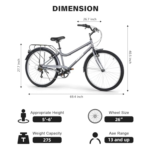 Weize Beach Cruiser Bike, 26 Inch Commuter Bicycle For Adult Men And Women thumb #4