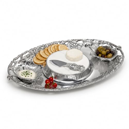 Arthur Court Aluminum Grape 5-Piece Entertainment Tray Set with Marble Cutting Surface - Ideal for Cheese, Chips, and Dips - 20 x 13 Inches by Arthur Court - Used condition - US$63.31