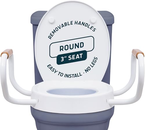 Lunderg Raised Toilet Seat with Handles - Round/Standard - Easy to Install Toilet Seat Risers for Seniors - Adds 3 Inches & Works like the one you’ve always used - Elegant design - No Hospital Vibe
