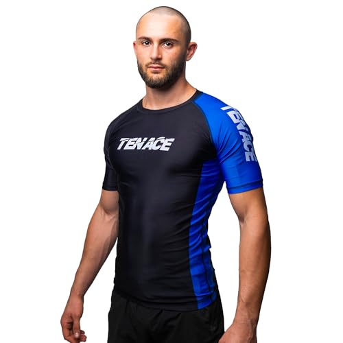 Tenace Camiseta Compresión Jiu Jitsu Competición - para Entrenamiento MMA, BJJ, Grappling Rashguard (FR/ES, Letras, M, Regular, Regular, Azul)