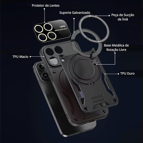 Capa anti-impacto para POCO X6 (Normal) com Película de câmera e anel magnético Integrados: Resistên