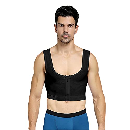 BaronHong Respirant Invisible Zipper Up Gynécomastie Cacher Homme Moobs Poitrine Liants Débardeur Court (Noir, 2XL)