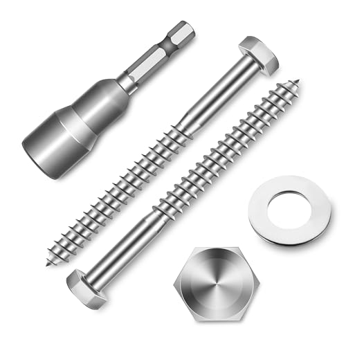 (8-Set) 3/8 x 4 Lag Bolts for Wood, Stainless Steel Heavy Duty Hex Head Lag Screws, ASME B18.2.1 Commercial/Industrial Grade Mounting Screws Bolts Kit by Marysino