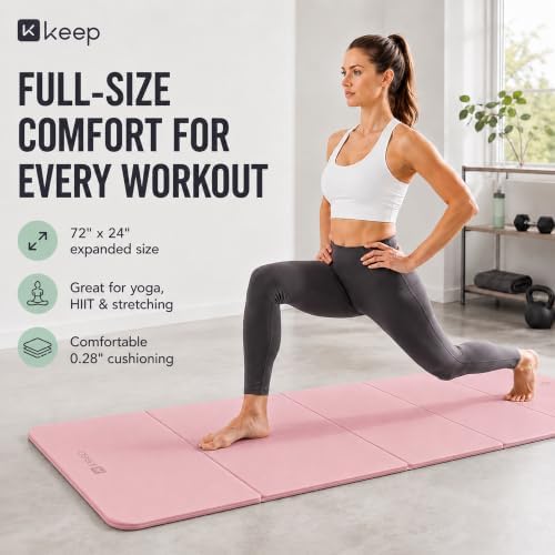 KEEP Foldable Yoga Mat, 7mm Thick High Density TPE Exercise Mat, Double Sided Non-Slip Folding Fitness Mat for Home Gym Workouts, Pilates and Stretching, Lays Perfectly Flat, Pale Pink - 1
