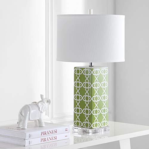 Safavieh Lighting Collection Quatrefoil Modern Contemporary Green 27-Inch Bedroom Living Room Home Office Desk Nightstand Table Lamp Set Of 2 (Led Bulbs Included) #TOP3