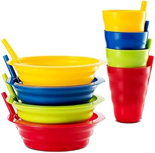 Plaskidy Cereal Bowls with Straws and Kids Straw Cups - Set of 4