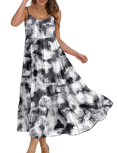 Image of YESNO Summer Bohemian Floral Dresses for Women Spaghetti Straps Maxi Dress Casual Flowy Dresses with Pockets ES0