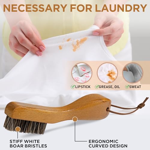 TAKAVU Stain Brush, Horsehair Bristle Laundry Brush for Stain Removal, Cleaning Brush with Ergonomic Handle, Suitable for Delicate Fabrics Without Damage, Perfect for Laundry, Shoes, Boots, Home