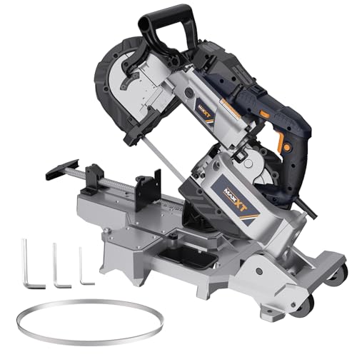 MAXXT Band Saw with Lightweight Aluminum Base, 10 Amp 5 Inch Deep Cut Bandsaw, Variable Speed Handheld Automatic Multipurpose Cut with Carrying Wheels Portable Metal Saw, Band Saws for Metal Wood by MAXXT - Used condition - US$295.65