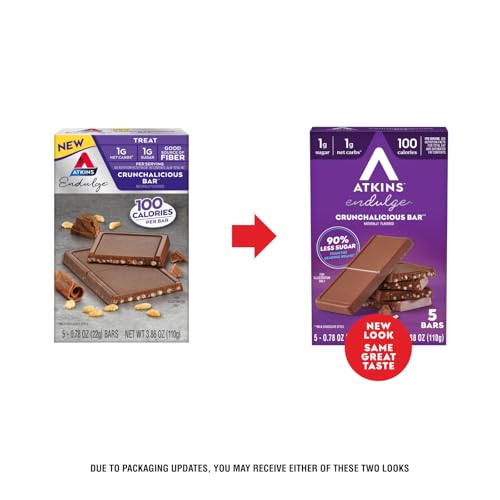 Image of Atkins Endulge, Crunchalicious Bar, 1g Net Carbs, 1g Sugar, Good Source of Fiber, 5 Count (Pack of 8)