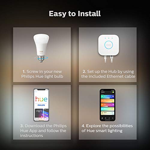 Philips Hue White And Color Ambiance Led Smart Light Bulb Starter Kit, 3 A19 Smart Bulbs & 1 Hue Hub (Works With Alexa, Apple Homekit & Google Assistant) #TOP3