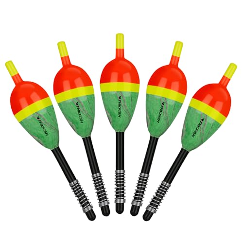 THKFISH Balsa Wood Spring Bobbers for Fishing, Slip Fishing Bobbers Spring Floats for Crappie Catfish Trout Panfish Walleyes Fishing Fixed Bobber 5 PCS