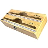 Foil and Plastic Wrap Organizer-2 in 1 Bamboo Plastic Wrap Dispenser with Slide Cutter and Labels Al